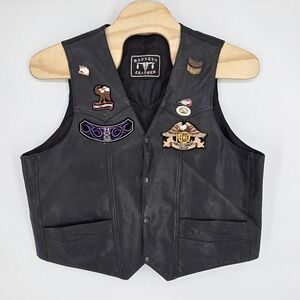 Barney's Leather Biker Vest XL 2XL Black Harley Davidson Patches Pins Motorcycle
